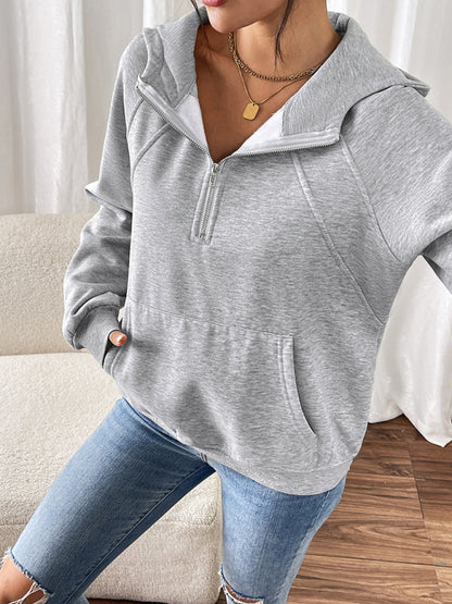 Hoodies- Heather Grey Hoodie Winter Fleece-Lined Sweatshirt for Women- - IndioGear Women Clothing