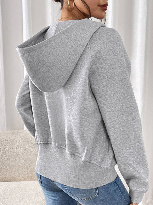 Hoodies- Heather Grey Hoodie Winter Fleece-Lined Sweatshirt for Women- - IndioGear Women Clothing