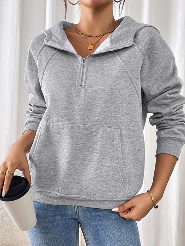 Hoodies- Heather Grey Hoodie Winter Fleece-Lined Sweatshirt for Women- - IndioGear Women Clothing