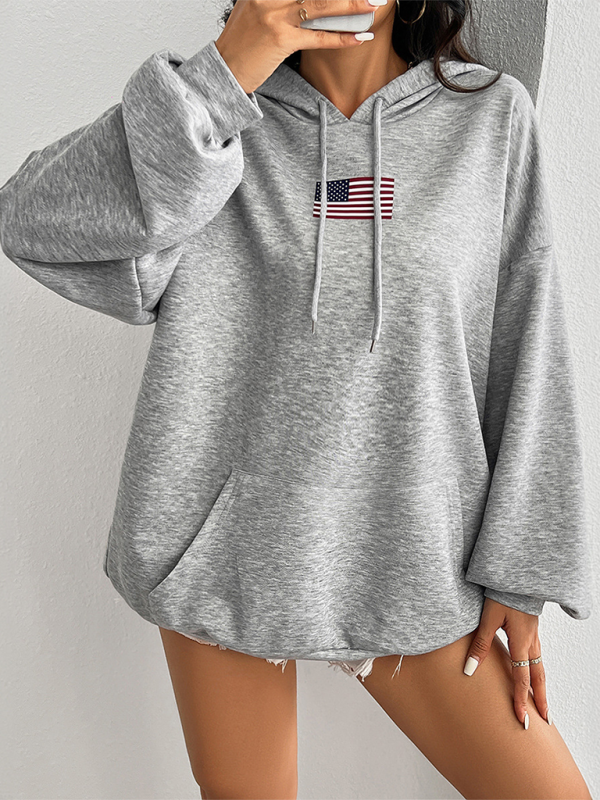 Hoodies- Heather Grey Pullover Hoodie with American Pride Patch- - IndioGear.com