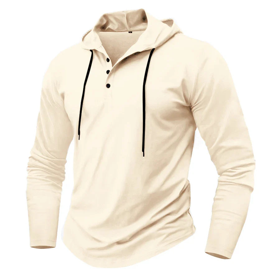 Hoodies- Casual Muscle-Fit Hoodie Athletic Fit Henley Pullover- - IndioGear