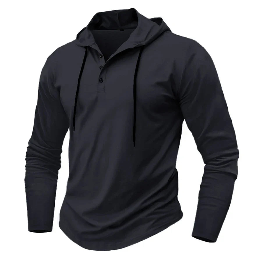 Hoodies- Casual Muscle-Fit Hoodie Athletic Fit Henley Pullover- - IndioGear