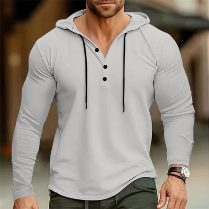 Hoodies- Casual Muscle-Fit Hoodie Athletic Fit Henley Pullover- - IndioGear