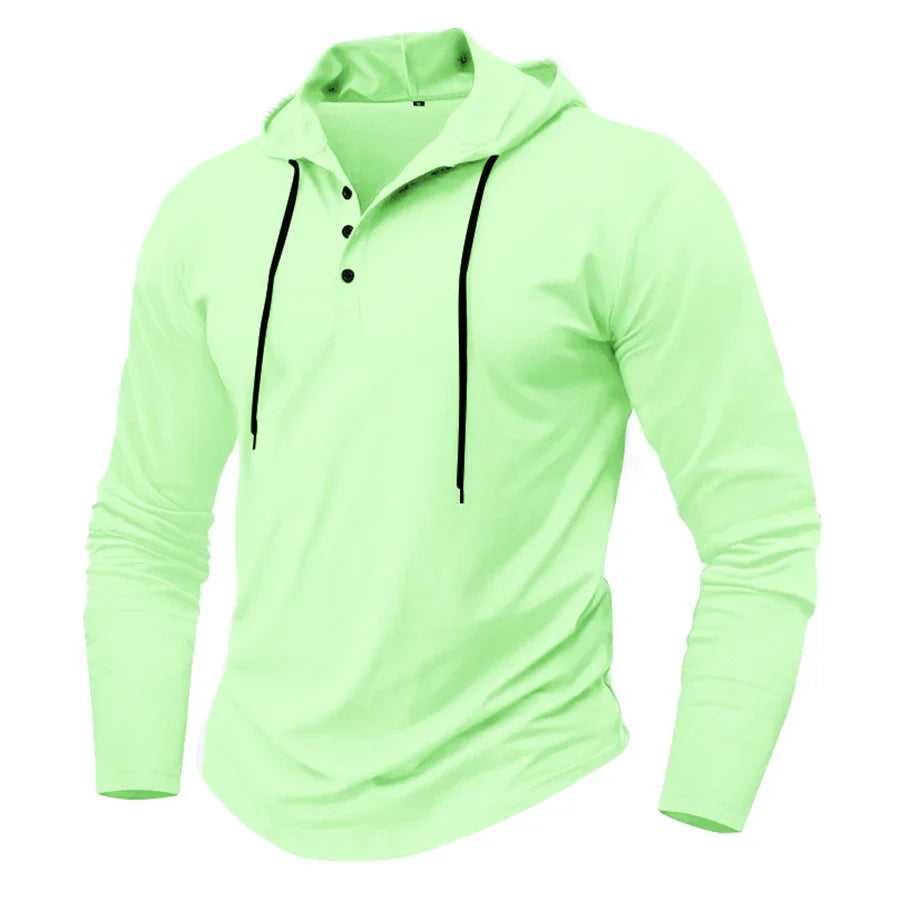 Hoodies- Casual Muscle-Fit Hoodie Athletic Fit Henley Pullover- - IndioGear