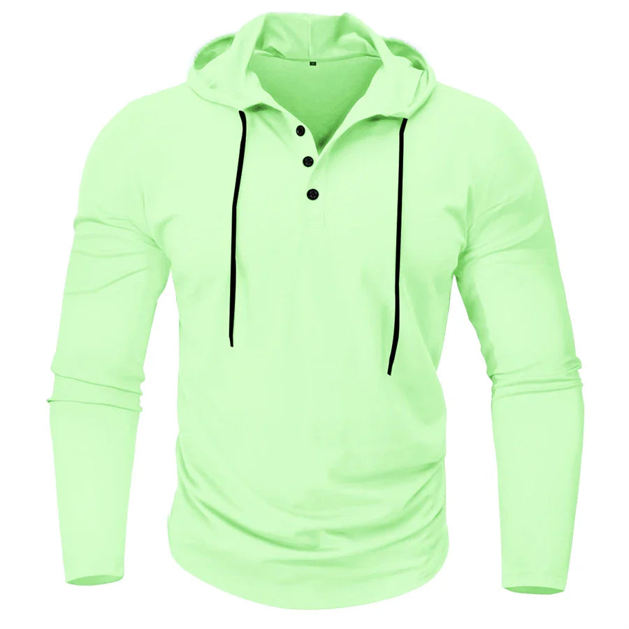 Hoodies- Casual Muscle-Fit Hoodie Athletic Fit Henley Pullover- - IndioGear