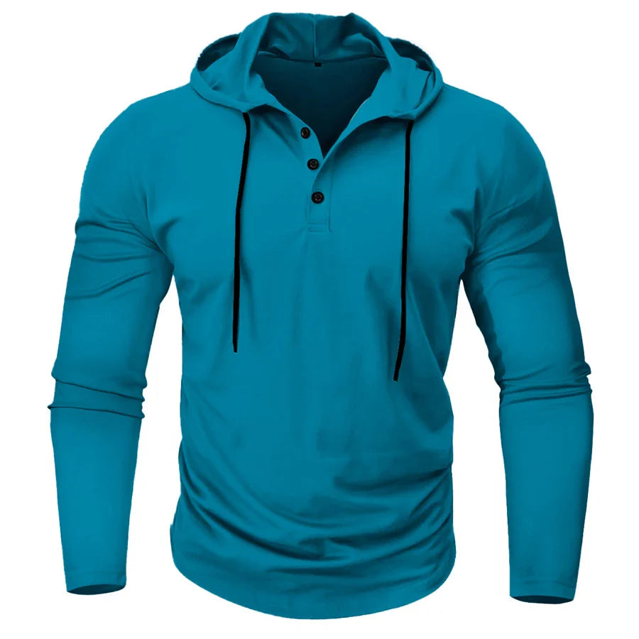 Hoodies- Casual Muscle-Fit Hoodie Athletic Fit Henley Pullover- - IndioGear