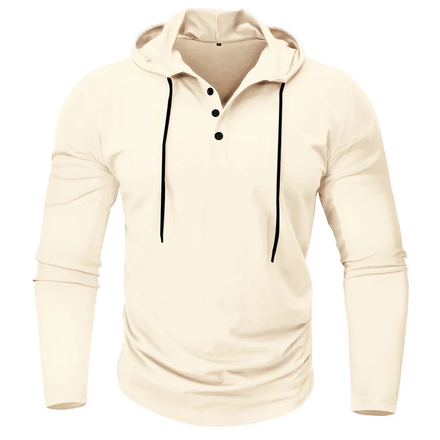 Hoodies- Casual Muscle-Fit Hoodie Athletic Fit Henley Pullover- - IndioGear