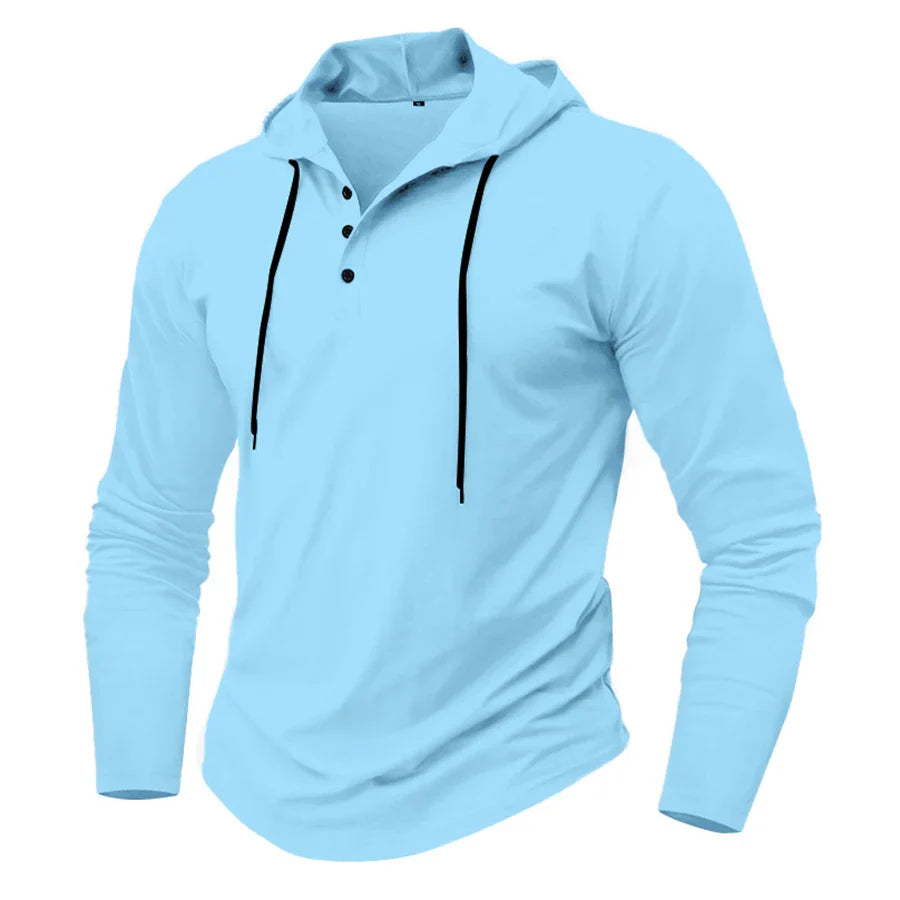 Hoodies- Casual Muscle-Fit Hoodie Athletic Fit Henley Pullover- - IndioGear