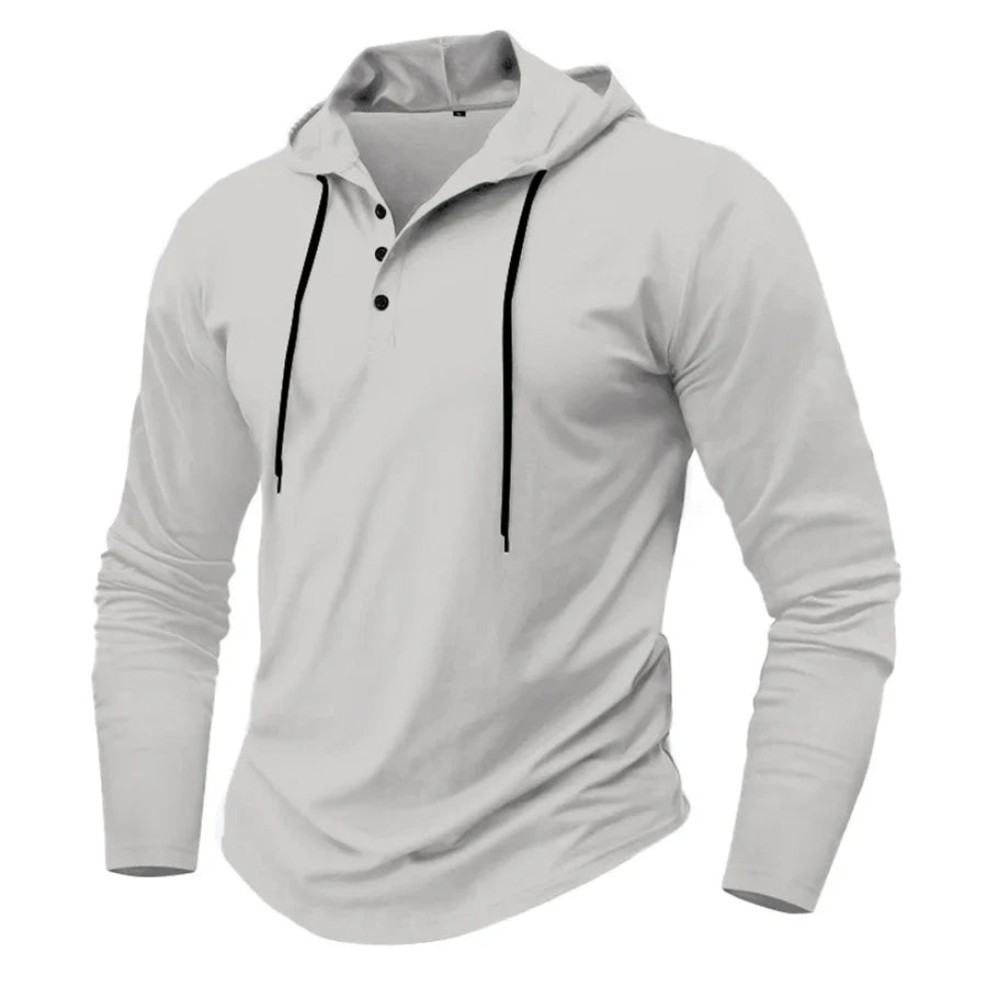 Hoodies- Casual Muscle-Fit Hoodie Athletic Fit Henley Pullover- - IndioGear