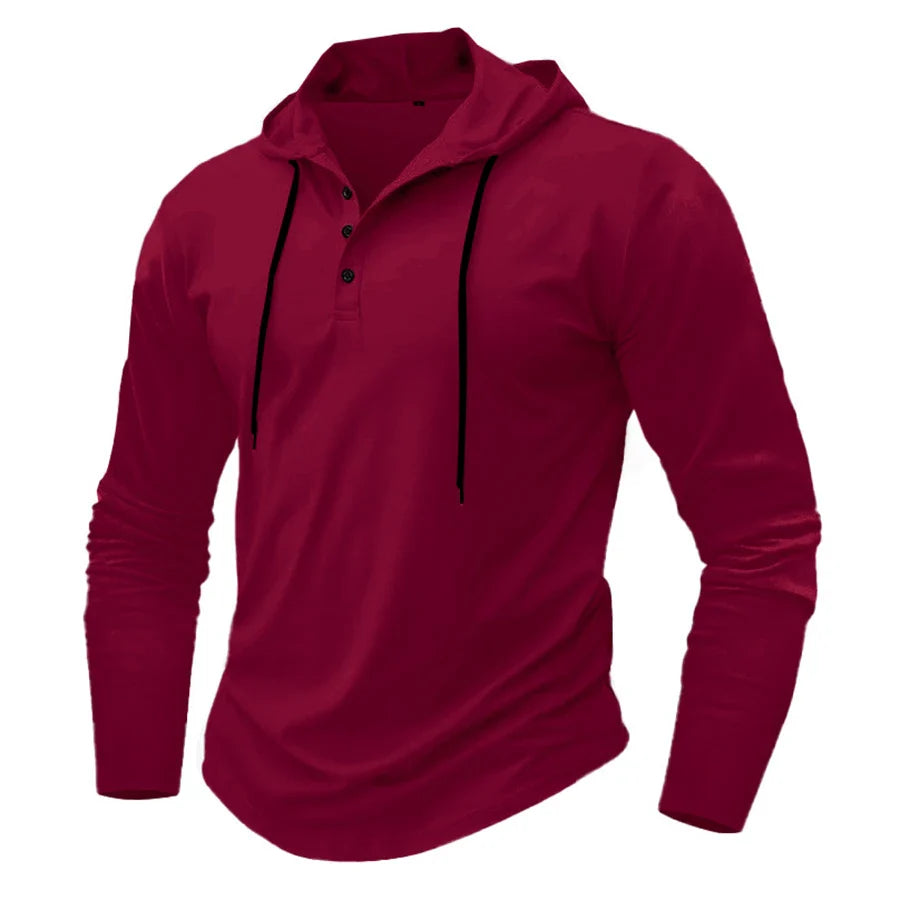 Hoodies- Casual Muscle-Fit Hoodie Athletic Fit Henley Pullover- - IndioGear