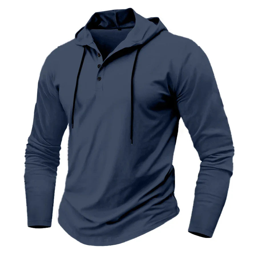 Hoodies- Casual Muscle-Fit Hoodie Athletic Fit Henley Pullover- - IndioGear