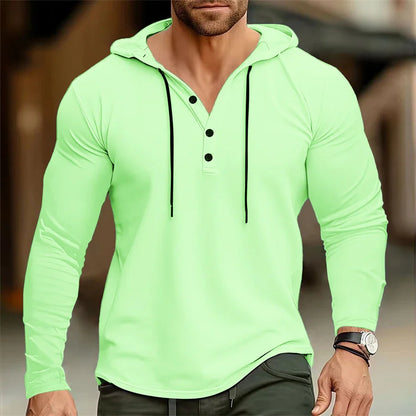 Hoodies- Casual Muscle-Fit Hoodie Athletic Fit Henley Pullover- - IndioGear