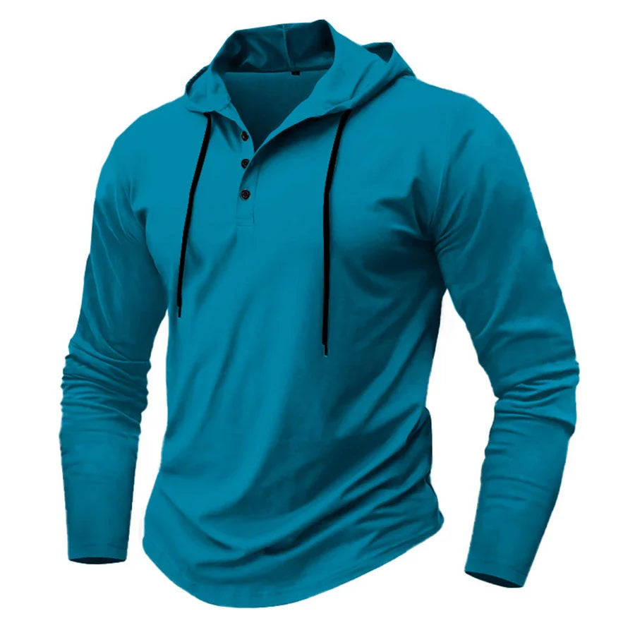 Hoodies- Casual Muscle-Fit Hoodie Athletic Fit Henley Pullover- - IndioGear