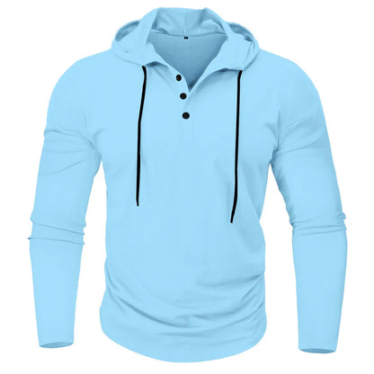 Hoodies- Casual Muscle-Fit Hoodie Athletic Fit Henley Pullover- - IndioGear