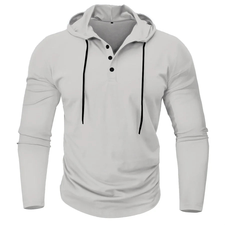 Hoodies- Casual Muscle-Fit Hoodie Athletic Fit Henley Pullover- - IndioGear