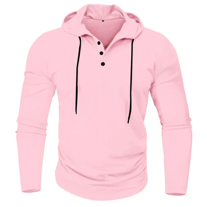 Hoodies- Casual Muscle-Fit Hoodie Athletic Fit Henley Pullover- - IndioGear