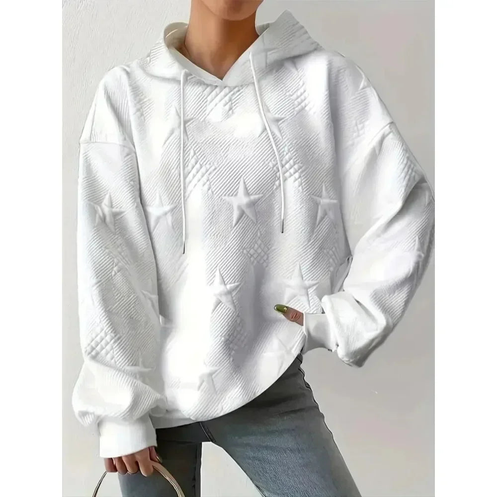 Hoodies- Plus-Size Star Textured Hoodie Sweatshirt- - IndioGear.com