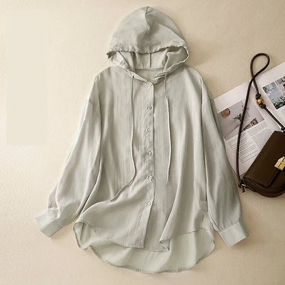 Hoodies- Textured Hooded Loose Long Sleeve Shirt- Gray- IndioGear.com