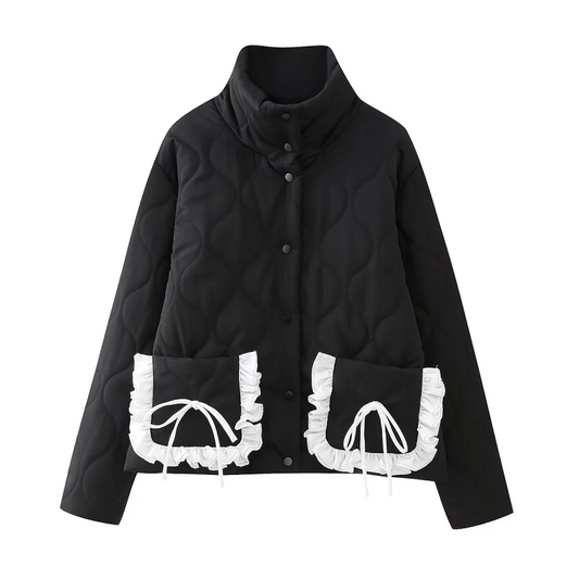 Jackets- Quilt Stich Pattern Maid Pockets Black Jacket- Black- IndioGear.com