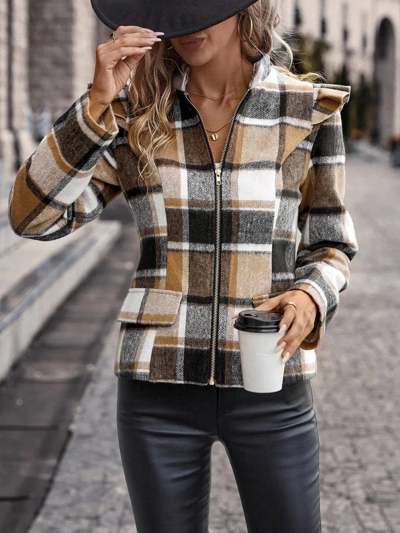 Jackets- Checkered Zip-Up Jacket for a Modern Look- - IndioGear.com