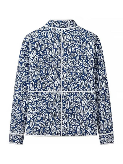 Jackets- Classic Blue Floral Mandarin Jacket- - IndioGear.com