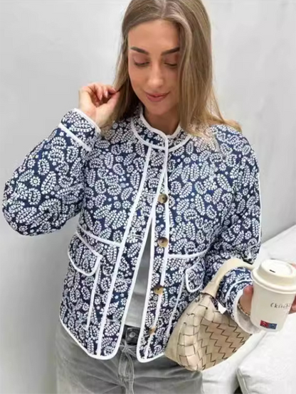 Jackets- Classic Blue Floral Mandarin Jacket- - IndioGear.com