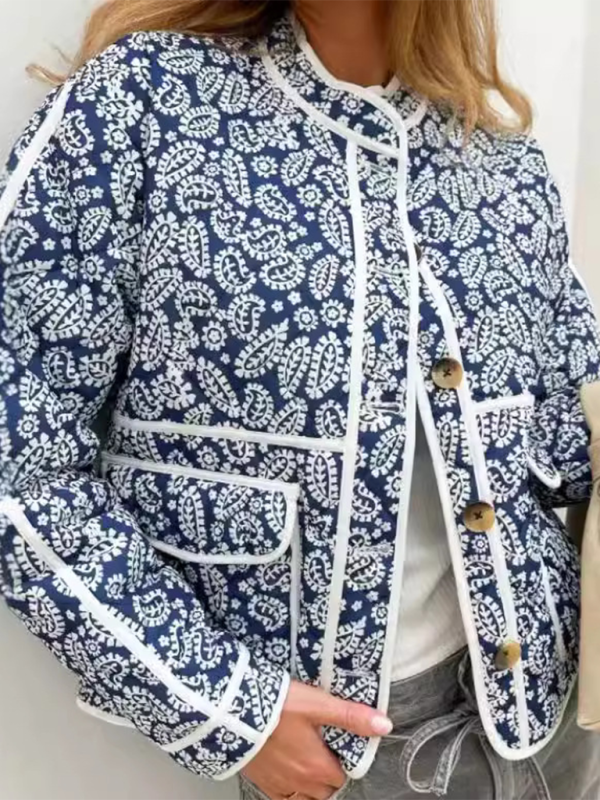 Jackets- Classic Blue Floral Mandarin Jacket- - IndioGear.com