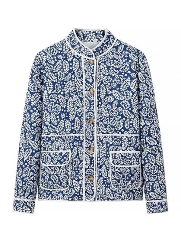 Jackets- Classic Blue Floral Mandarin Jacket- - IndioGear.com