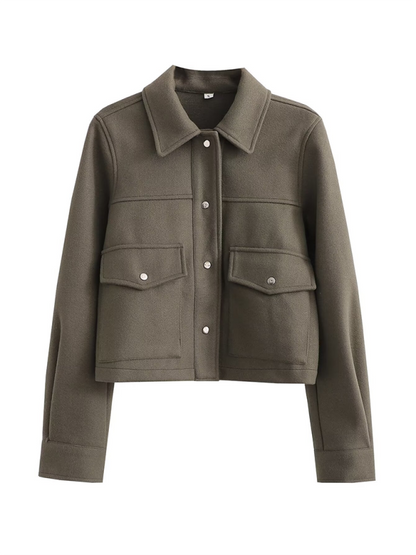 Jackets- Classic Taupe Cropped Jacket – Casual to Semi-formal- Deep green- IndioGear.com