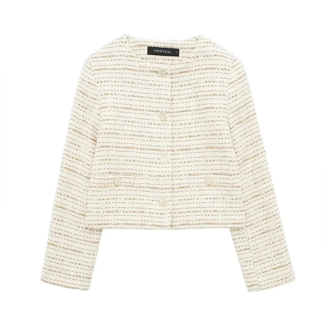 Jackets- Elegant Essentials Bouclé Jacket- Beige- Chuzko Women Clothing