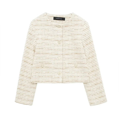 Jackets- Elegant Essentials Bouclé Jacket- Beige- Chuzko Women Clothing