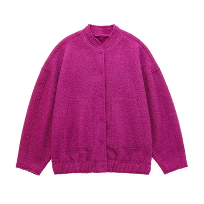 Jackets- Forest Whisper Casual Wool Jacket- Fuchsia- IndioGear.com