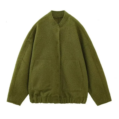 Jackets- Forest Whisper Casual Wool Jacket- army green- IndioGear.com