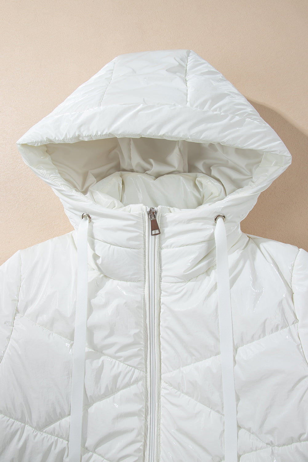 Jackets- Hooded Puffer Zip-Up Jacket Hip-Length Coat- - IndioGear Women Clothing