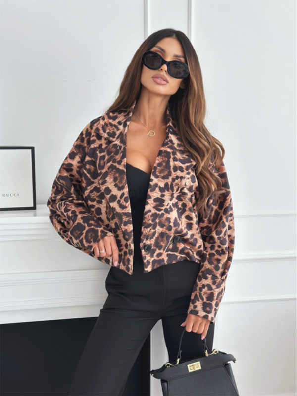 Jackets- Leopard Print Business Blazer Work Jacket- - IndioGear.com