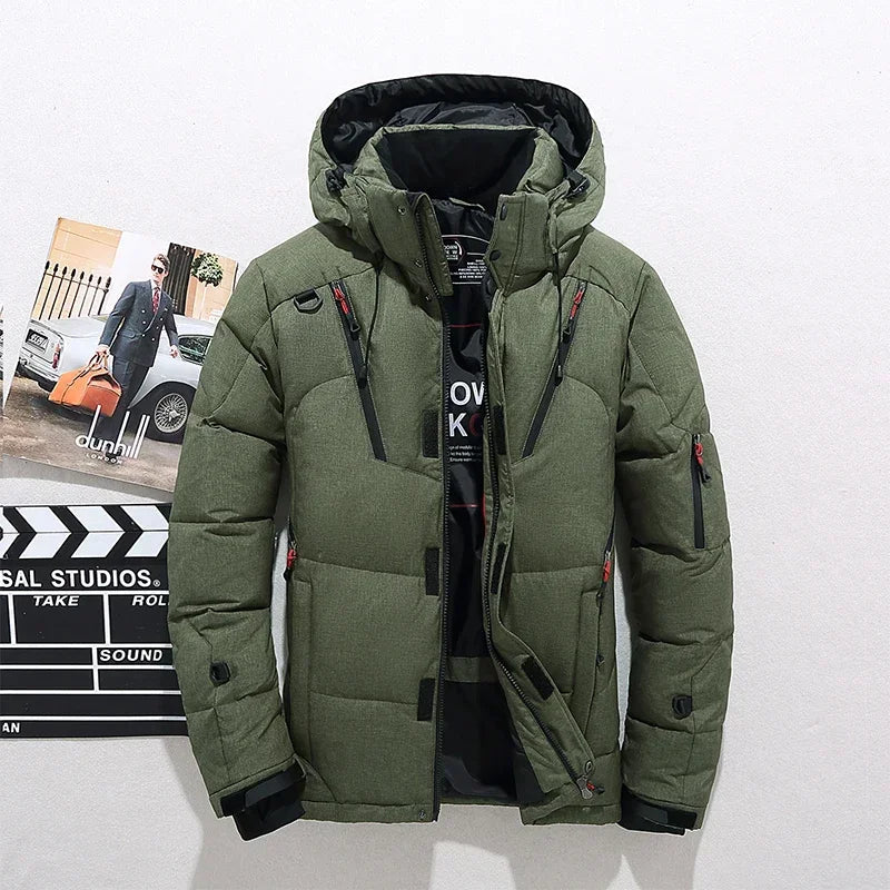 Jackets- Men's Heavy-Duty Outdoor Winter Jacket with Detachable Hood- Army green- IndioGear.com