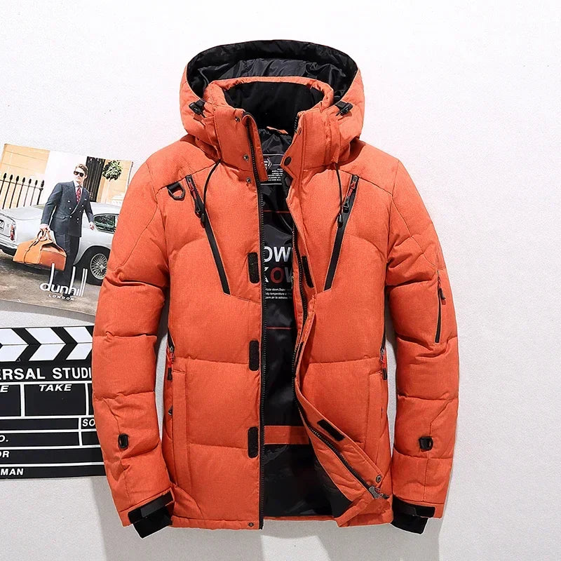 Jackets- Men's Heavy-Duty Outdoor Winter Jacket with Detachable Hood- Orange- IndioGear.com