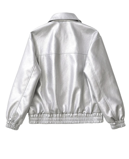 Jackets- Metallic Moto Women's Faux-Leather Jacket- - IndioGear.com