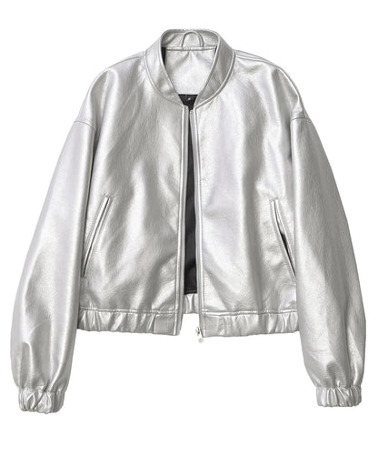 Jackets- Metallic Moto Women's Faux-Leather Jacket- - IndioGear.com