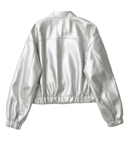 Jackets- Metallic Moto Women's Faux-Leather Jacket- - IndioGear.com