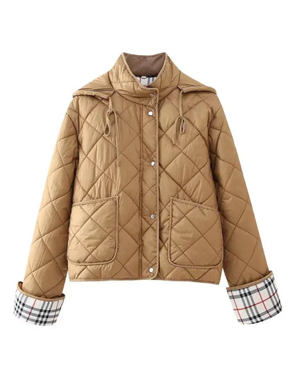 Jackets- Modern Quilted Coat with Plaid Lining- - IndioGear.com