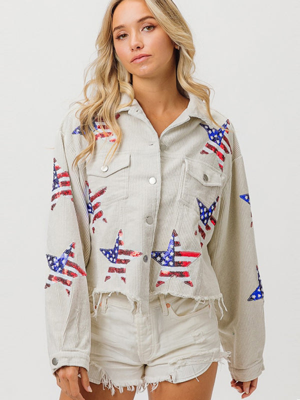 Jackets- Patriotic Sparkle Corduroy Jacket for Independence Day- - IndioGear.com