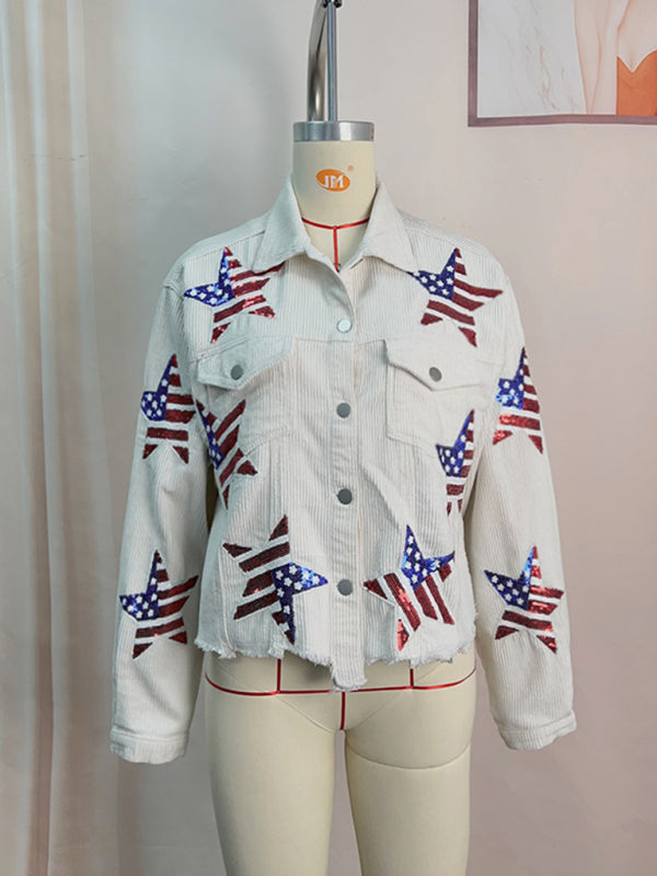 Jackets- Patriotic Sparkle Corduroy Jacket for Independence Day- - IndioGear.com