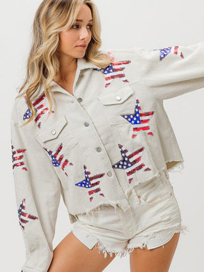 Jackets- Patriotic Sparkle Corduroy Jacket for Independence Day- White- IndioGear.com