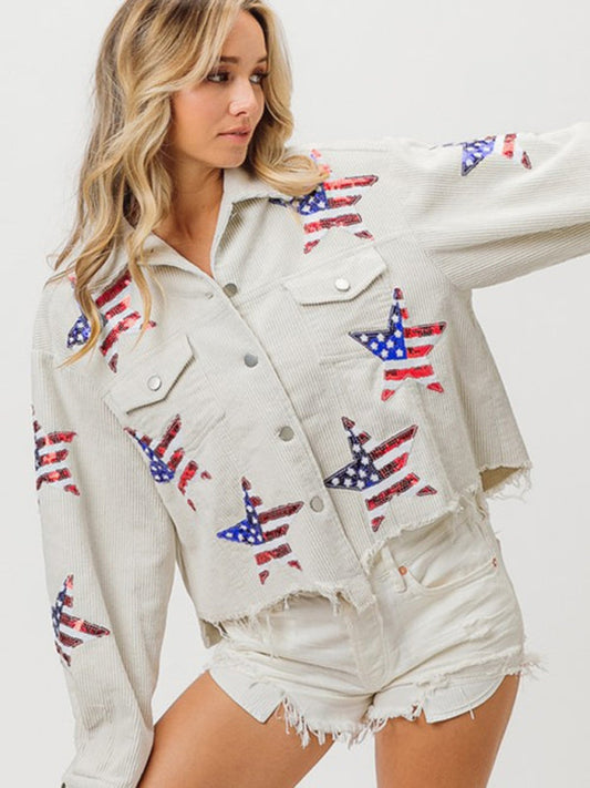 Jackets- Patriotic Sparkle Corduroy Jacket for Independence Day- White- IndioGear.com