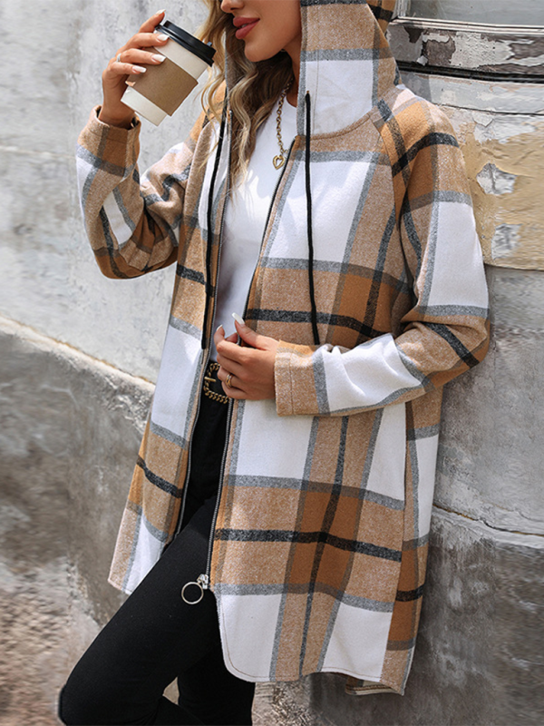 Jackets- Plaid Hooded Long Jacket - Ideal for Fall- - IndioGear.com