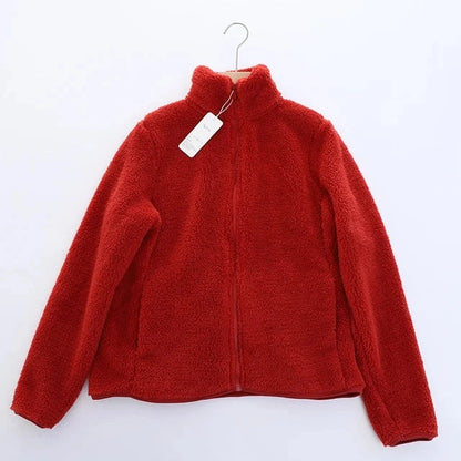 Jackets- Plush Polar Fleece Zip-Up Jacket for Women- Red- IndioGear Women Clothing