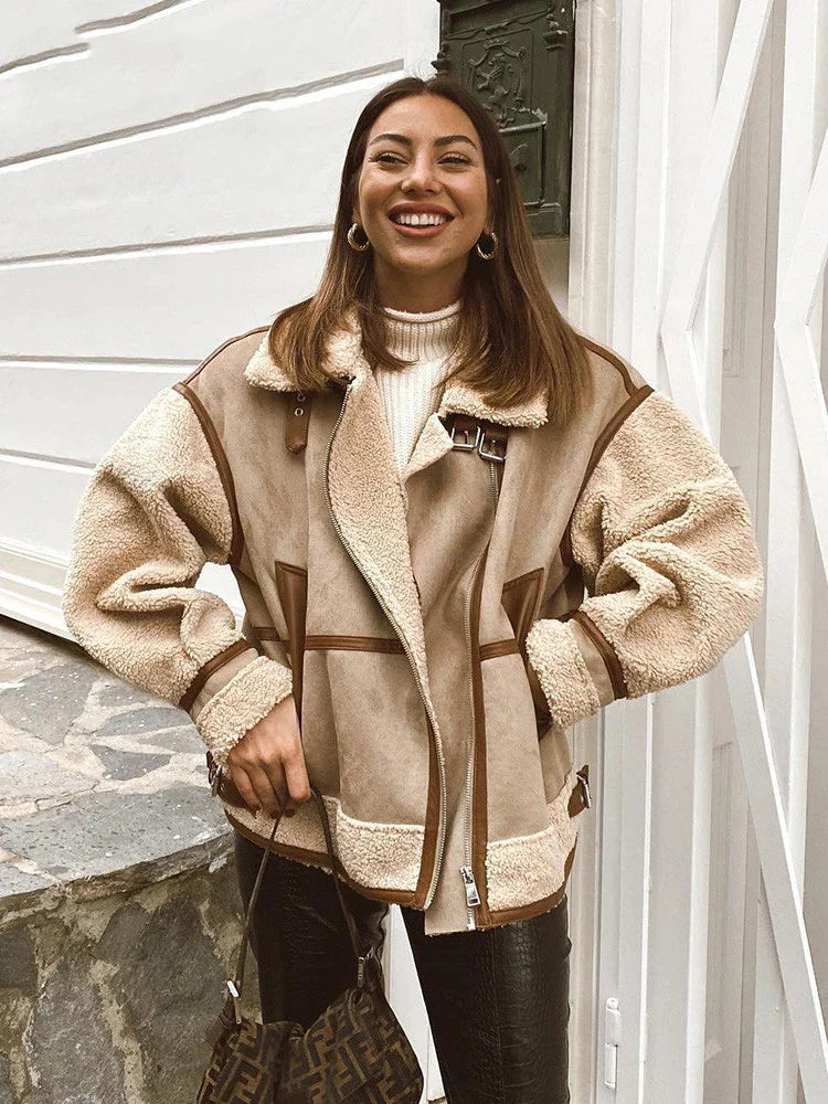 Jackets- Sherpa-Lined Winter Jacket for Cozy Evenings- Dark beige- IndioGear.com