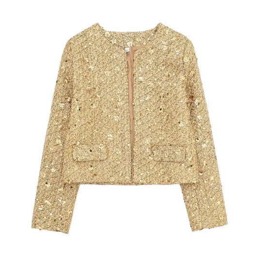 Jackets- Sparkle Sequin Zip-Up Party Jacket- Gold- IndioGear.com