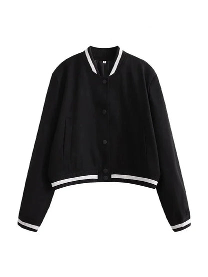 Jackets- Sporty Cropped Jacket for Women in Contrast Details- - Chuzko Women Clothing